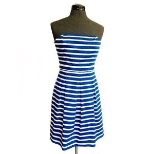 Blue Striped Strapless Dress